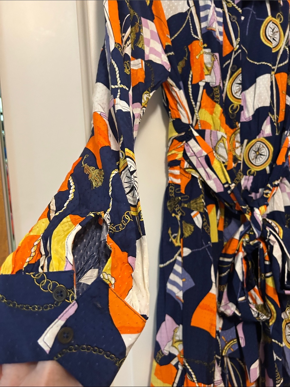 Anthropologie Maeve Navy Shirt Dress with Orange, Purple & Cream Nautical Print - Picture 5 of 16